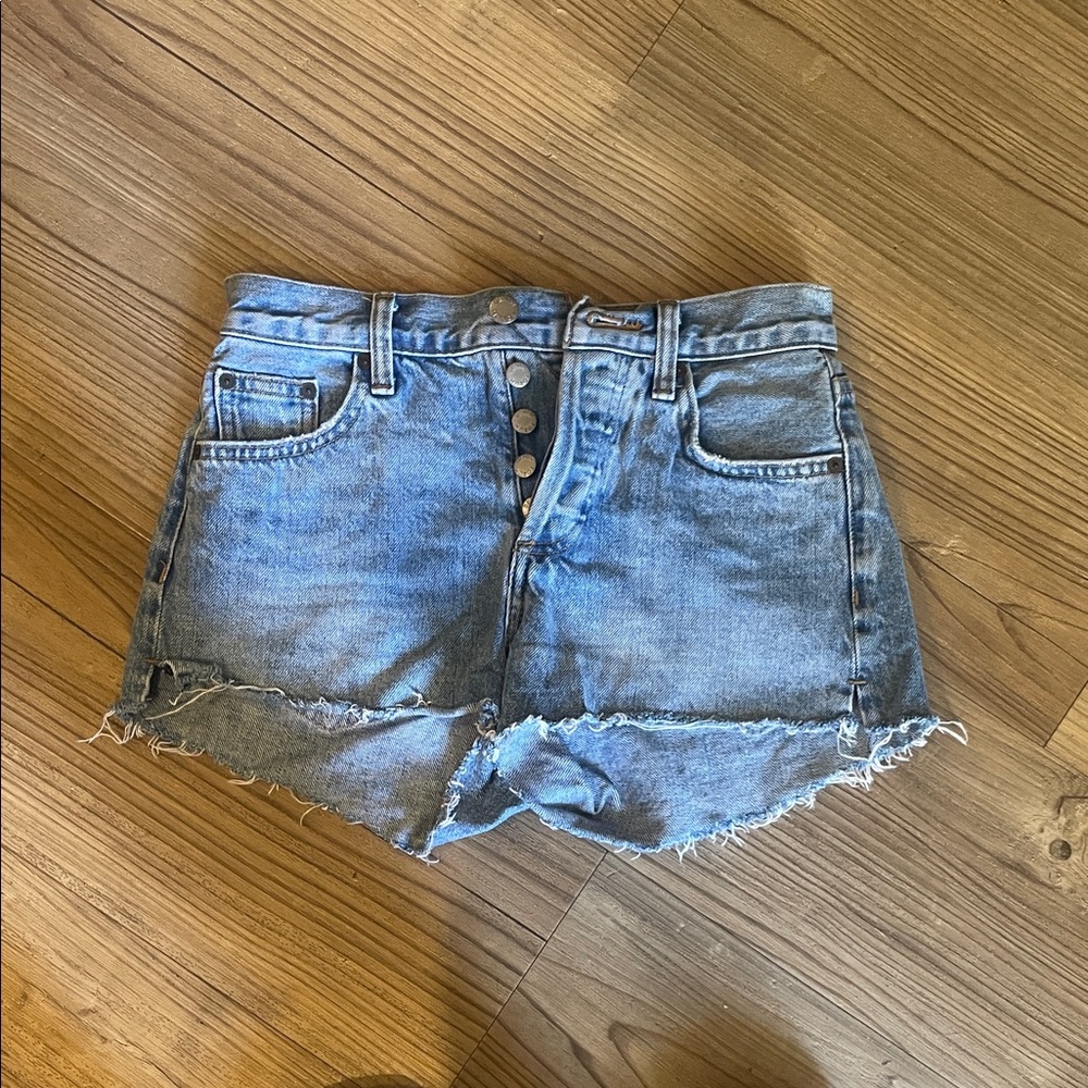 Denim Forum Blue Frayed Hem Shorts